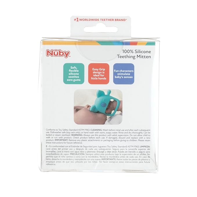 Nuby Silicone Wrist Teething Mitten - Baby Teether Ring - 3+ Months - Provides Teething Relief for Babies and Toddlers - Brown Monkey