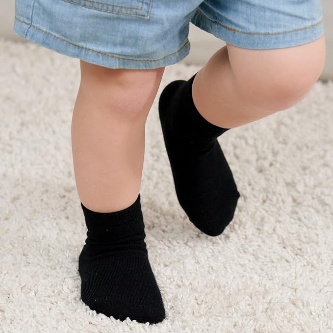 ZAPLES Baby Non Slip Grip Crew Socks with Anti Skid Soles for Infants Toddlers Kids Boys Girls