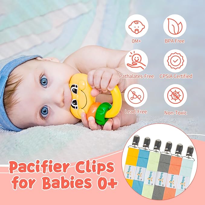 babygoal Baby Pacifier Clips, 6 Pack Pacifier Holder for Boys and Girls Fits Most Pacifiers and Binkies 6MP10