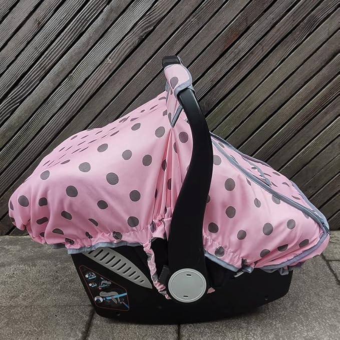 Carseat Cover Girls, Baby car seat Covers for Infant car seat, Baby Carrier Cover Canopy, Window in Door Zipper Open, 2 Layers, Pink dots;