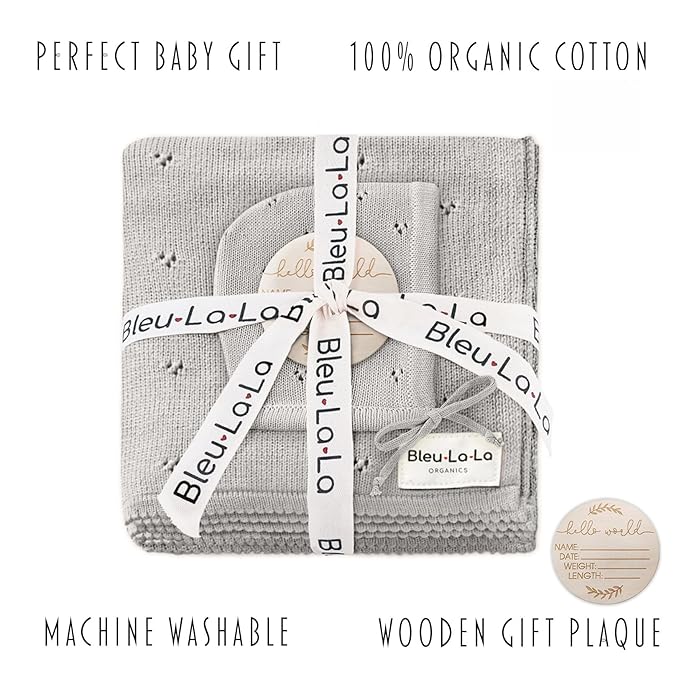 Baby Gift Set - Organic Cotton Newborn Blanket Essentials, Thoughtful Baby Shower & New Baby Gift for Boys & Girls (Pointelle - Dove Grey)