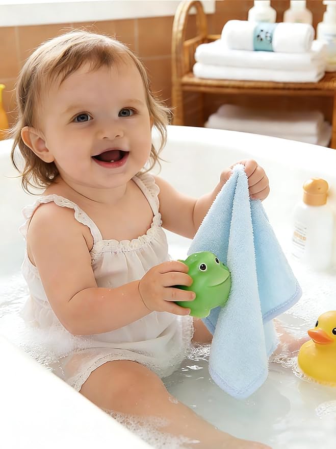 HIPHOP PANDA Baby Washcloths, Rayon Made from Bamboo - 2 Layer Ultra Soft Absorbent Newborn Bath Face Towel - Reusable Baby Wipes for Delicate Skin - Blue, 6 Pack