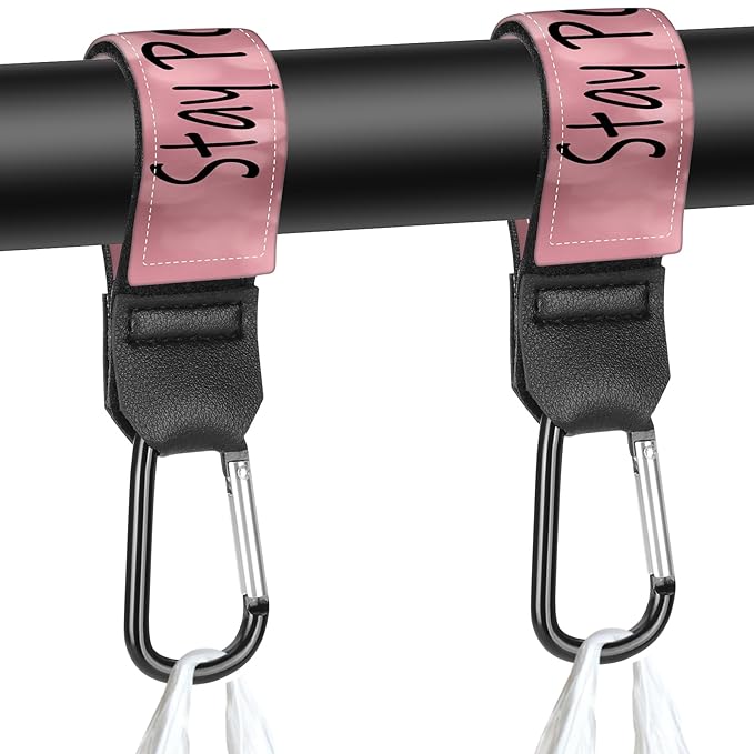 Stroller Straps, Mommy Hooks Diaper Bags, Universal Shopping cart, Wallet, Backpack - 2 Packs (Stay Optimistic)
