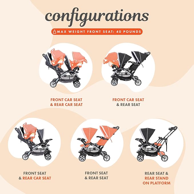 Baby Trend Infant and Toddler Double Stroller & 2 Car Seat Combo, 3 Pc Set, Stormy - Portable and Lightweight Stroller Duo and Car Seat Travel System Tandem