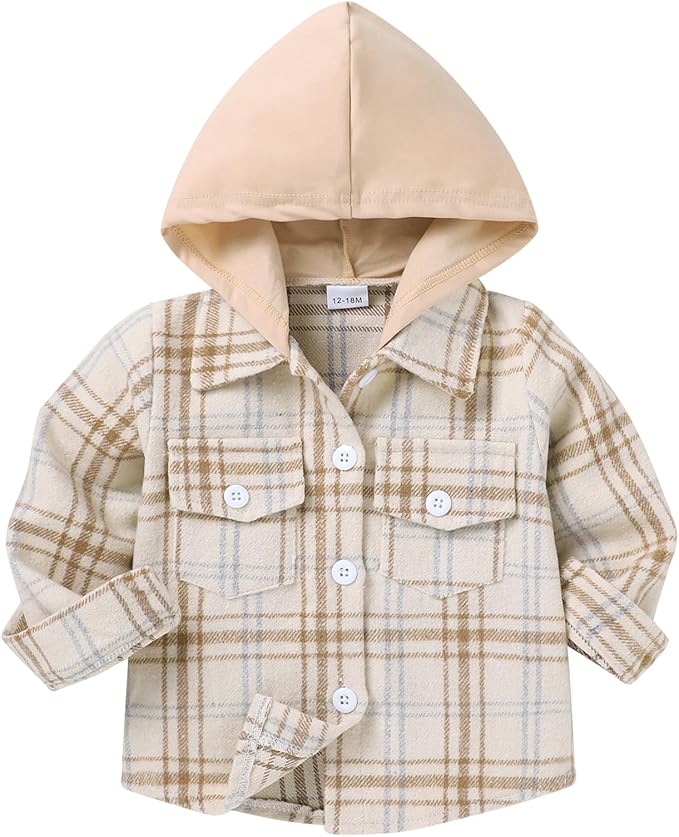 YOUNGER STAR Toddler Kids Boys Girls Flannel Hooded Plaid Shirt Button Baby Red Clothes