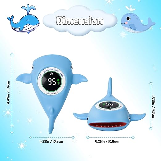 Mini LED Baby Bathtub Thermometer, Floating Whale Toy - Baby Bath Safety Alarm, Three-Color Temperature Display, Waterproof Temperature Detector, Floating Toy, Household Cleaning kit