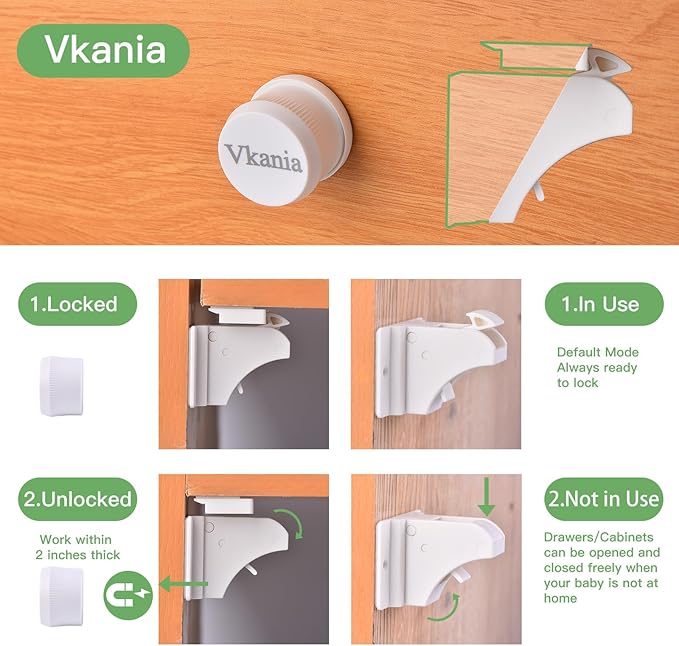 20-Pack Magnetic Child Safety Locks for Cabinets & Drawers - Baby Proofing Adhesive Lock, No Drill Easy Installation with 2 Keys (20 Locks + 2 Keys)