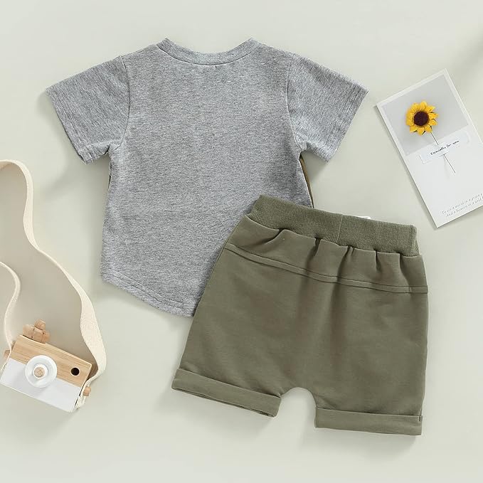 fhutpw Baby Toddler Boy Clothes Summer Outfits 6 12 18 24 Months Patchwork Short Sleeve T Shirt & Shorts Sets with Pockets