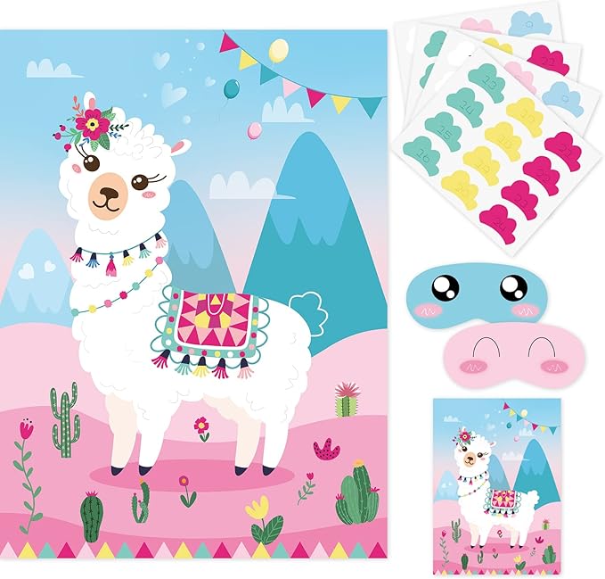 NEBURORA 2 Pack Pin The Tail on The Llama Game 2 Large 21"x 28" Posters with 48pcs Stickers Llama Themed Birthday Party Supplies Decorations for Girls Fiesta Party Games Classroom Game