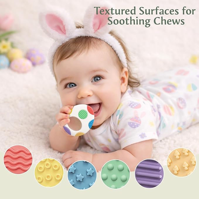 Easter Eggs Baby Teething Toys 2-Pack - Multi Texture Silicone Teethers for Teething Relief, Soft Chew Toys for Toddlers, Infants & Newborn, First Easter Gifts Basket Stuffers for Boys & Girls
