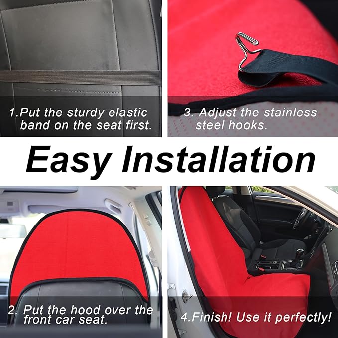 Sweat Towel Car Seat Cover Protector Front Seats for Gym Workout, Running, Swimming, Beach and Hiking, Waterproof Universal Seat Cover for Car, Truck, Van & SUV (Red, 2pcs Front Seat)