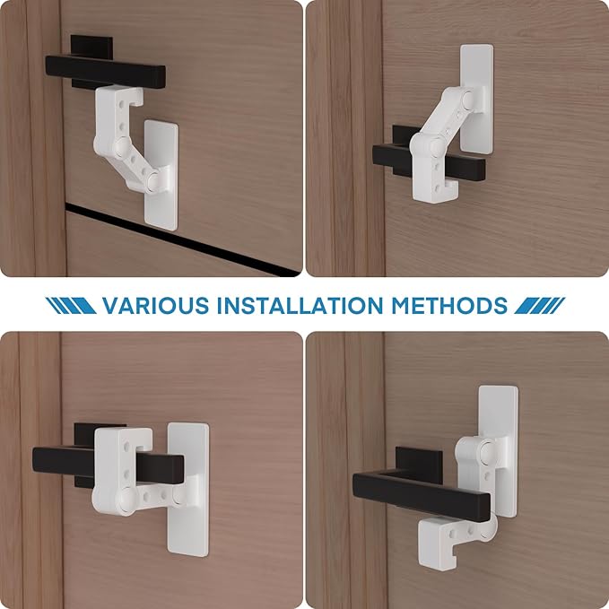 FYY Child Proof Door Lever Lock - 2 Pack Baby Proofing Door Locks for Kids Safety, 3M Adhesive Door Handle Lock Prevent Toddlers from Opening Doors, Adjustable Cabinet Locks Baby Safety Products