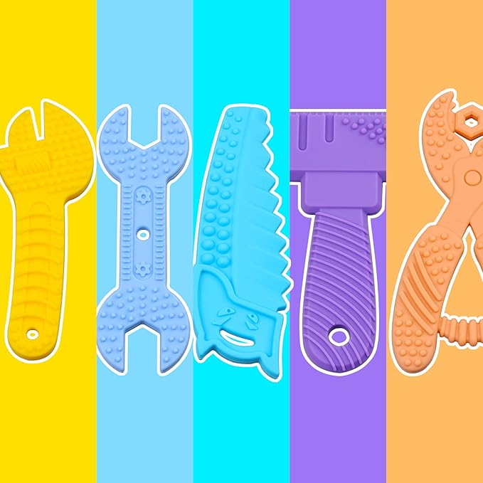 5PCS Baby Teething Toys, Silicone Sensory Chew Teether for Newborn Infant 0-6 9 12 18 Month ，Kids Travel Toys, BPA Free