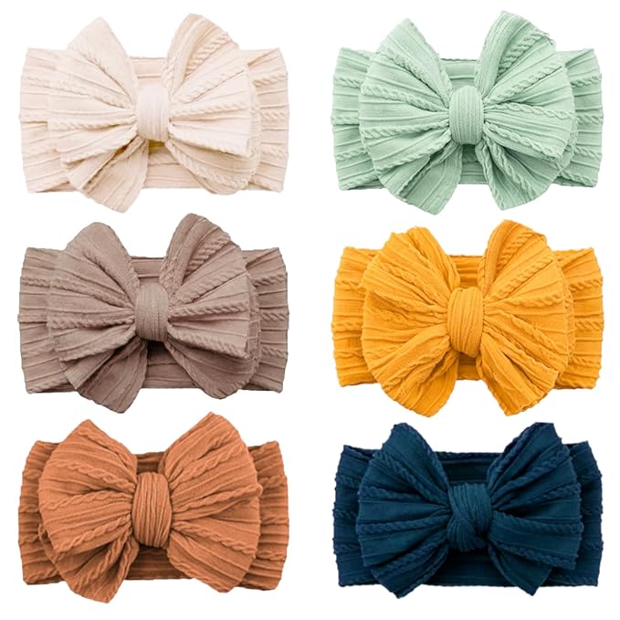 Baby Bows Headbands Soft Nylon Handmade Hair Accessories for Newborn Infant Toddler Kids (6 Mixed Brown, Large)