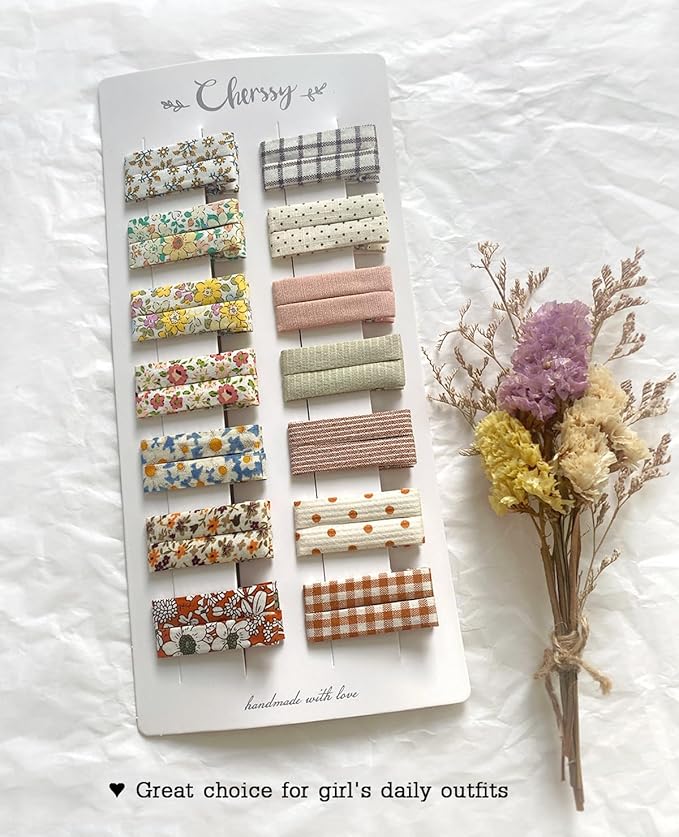 Cherssy Floral Hair Clips for Girls, 28Pcs Fully Lined Alligator Clips for Fine Hair, Handmade Hair Accessories and Barrettes for Baby Toddler Kid School Girls