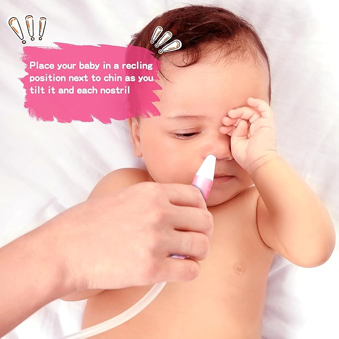 Baby Nasal Aspirator with 25 Hygiene Filters, Soft Silicone Tips Nose Cleaning Tweezer for Infants and Toddlers,Pink