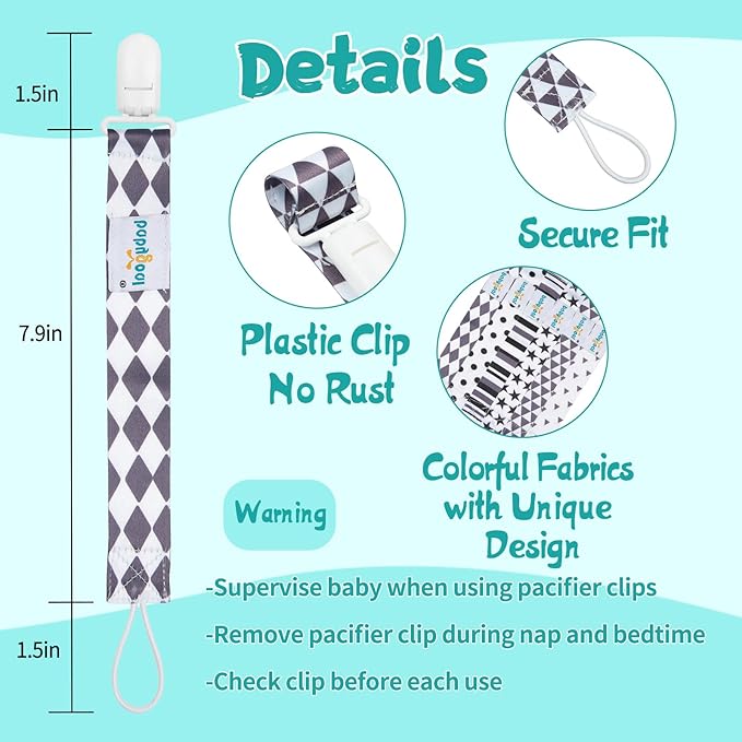 babygoal Neutral Pacifier Clips, 6 Pack Binky Paci Holder Clips Leashes Fits for Most Pacifiers and Binkies 6PB05