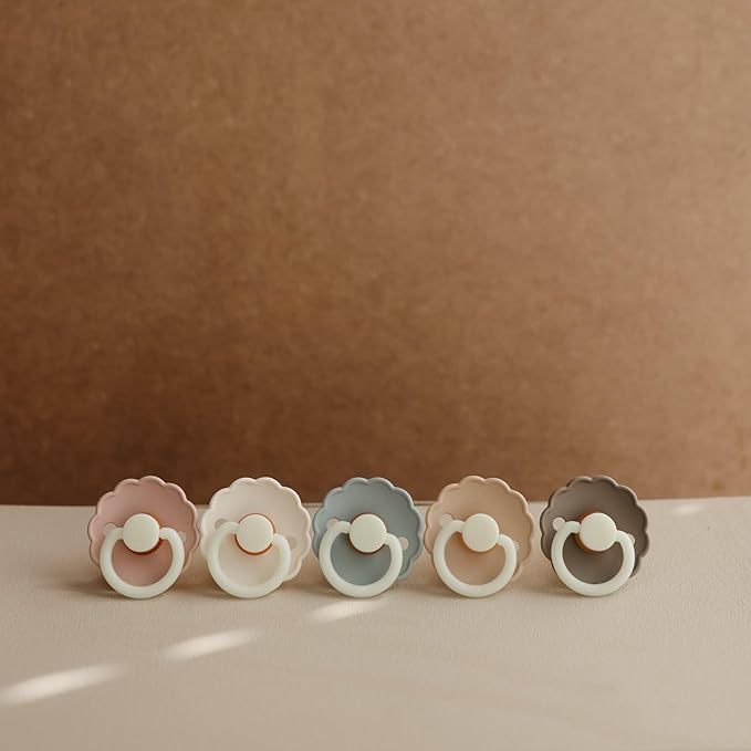 FRIGG Daisy Night SilkySoft Silicone Baby Pacifier | Made in Denmark | BPA-Free (Portobello/Croissant, 6-18 Months)