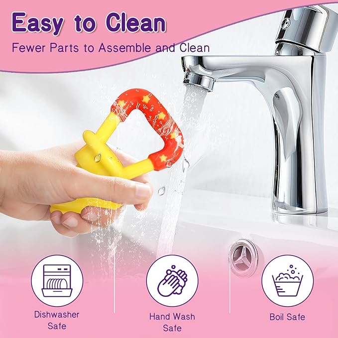 Baby Fruit Feeder with Ice Tray, BPA-Free Silicone Teether & Infant Feeding Set for 3-24 Months, Leak-Proof, Ergonomic Handle – Perfect for Puree, Yogurt & Frozen Snacks（Pink Yellow）