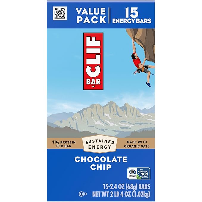 CLIF BAR - Energy Protein Bars - Chocolate Chip - Made with Organic Oats - Energy Bars - Non-GMO - (15 Pack)