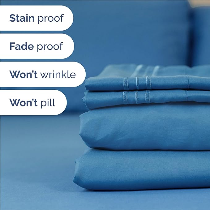King Size 4 Piece Sheet Set - Comfy Breathable & Cooling Bed Sheets Set - Hotel Luxury Bedding for Women, Men, Kids, Teens, Boys & Girls - Deep Pockets, Soft and Wrinkle Free - Oeko-Tex - Denim Blue