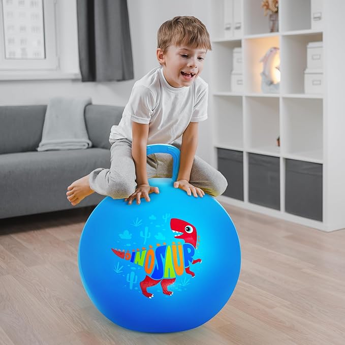 ZOOJOY Hopper Ball for Kids18In Bouncy Balls with Handle, Blue Dinosaur Indoor Outdoor Todder Toys Active PlayToys for 3 4 5 6 7 8 Yr Old, Balance Hopping Toys Gifts for Little Boys Girls
