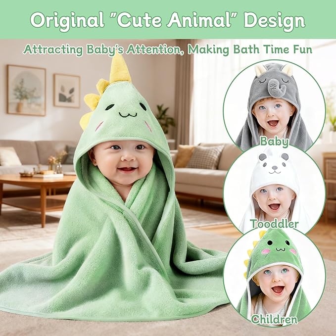 14 PCS Baby Towels Set, 4 PCS Soft Baby Hooded Towels & 10 PCS Washcloths, Baby Bath Towels for Newborns, Infants & Toddlers, Ultra Absorbent, Cute Baby Towel Gift for Boys