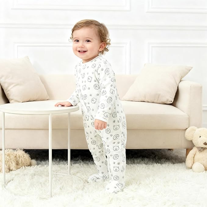 Baby Footie Jumpsuit, 100% Cotton Long Sleeve Footed Romper, Summer Outfit for 0-12 Months