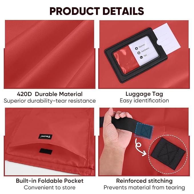 BALEINE Car Seat Travel Bag for Airplane, Water-Resistant Car Seat Bags for Air Travel, Foldable Cover with 3 Handles, Fits Toddler Carseat, Convertible and Booster Seats (Red)