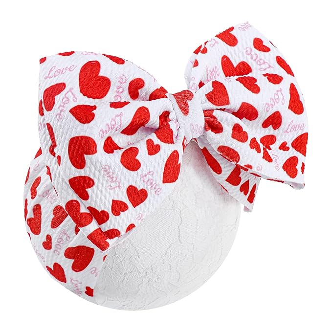 YanJie 7'' Baby Bow Headbands Red Valentines Wide Handmade Heart Pink Headbands and Bows for Newborn Girls Valentine Outfit Baby