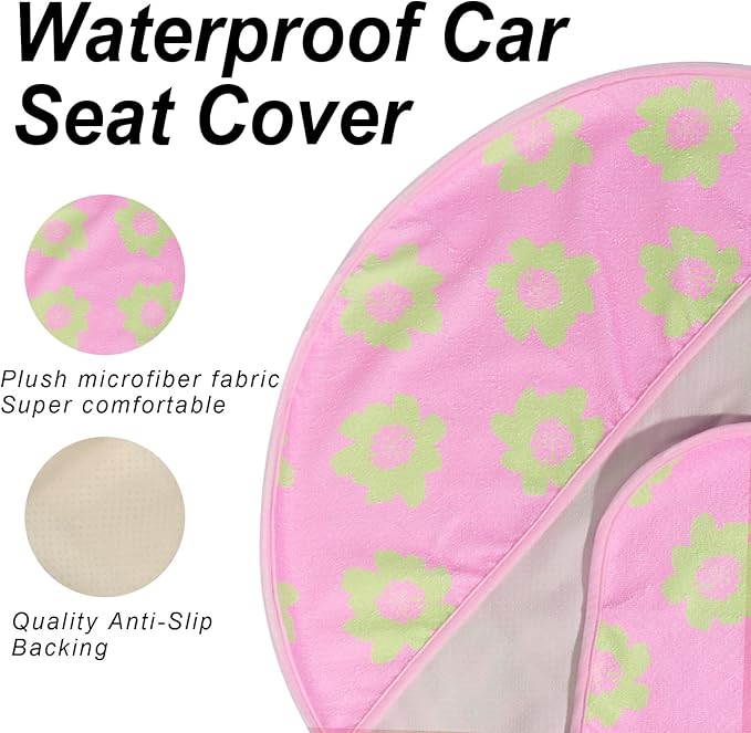 Sweat Towel Car Seat Cover Protector Front Seats for Gym Workout, Running, Swimming, Beach and Hiking, Waterproof Universal Seat Cover for Car, Truck, Van & SUV (Pink Flower, 2pcs Front Seat)