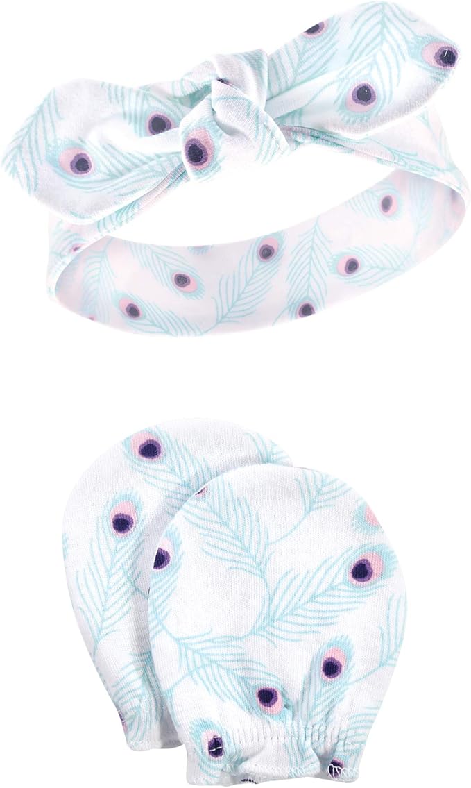 Hudson Baby baby-girls Cotton Headband and Scratch Mitten Set