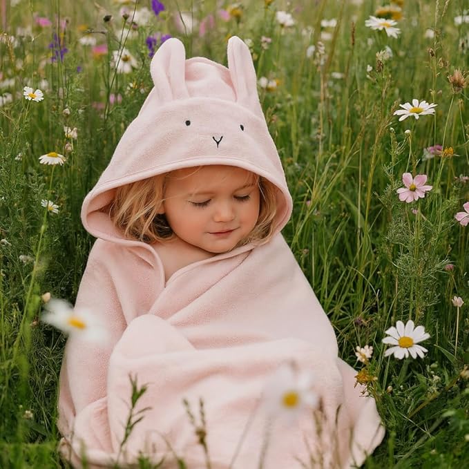 Baby Hooded Towel – Organic Cotton Baby Bath Towels – Baby Towels, Baby Bath Towels for Baby Boy, Baby Girl, 32" x 32" Super-Soft and Absorbent Baby Towels for Newborn (Rabbit - Blush)