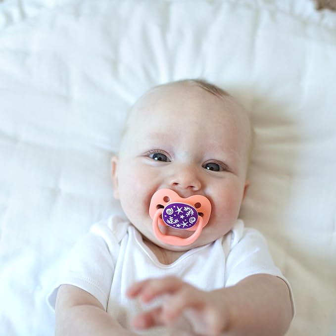 Dr. Brown's Advantage Glow-in-The-Dark Baby Pacifier, Fully Symmetrical Soother with Soft Silicone Bulb, Lavender Love-Coral Ocean, 0-6m, BPA Free, 4 Pack