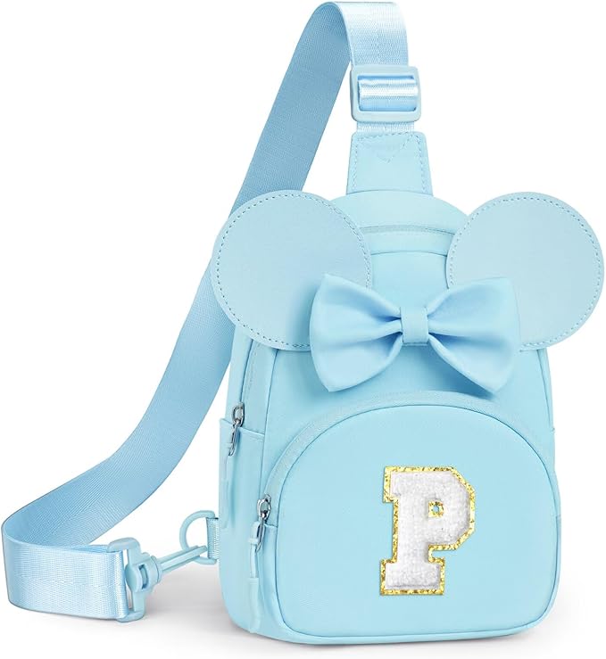 YOOLIFE Small Sling Bag for Girls Kids, Initial Crossbody Bag Fanny Pack for Girls, Birthday Gifts for 2 3 4 5 6 7 8 Year Old Girl Kids, Personalized Gifts for Friend Sister Granddaughter, Blue (P)