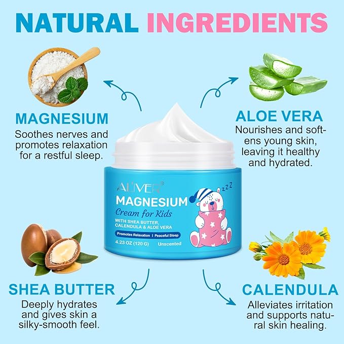 Magnesium Cream for Kids with Organic Shea Butter, Calendula & Aloe Vera | Promotes Relaxation & Peaceful Sleep | Unscented | 4.23 oz