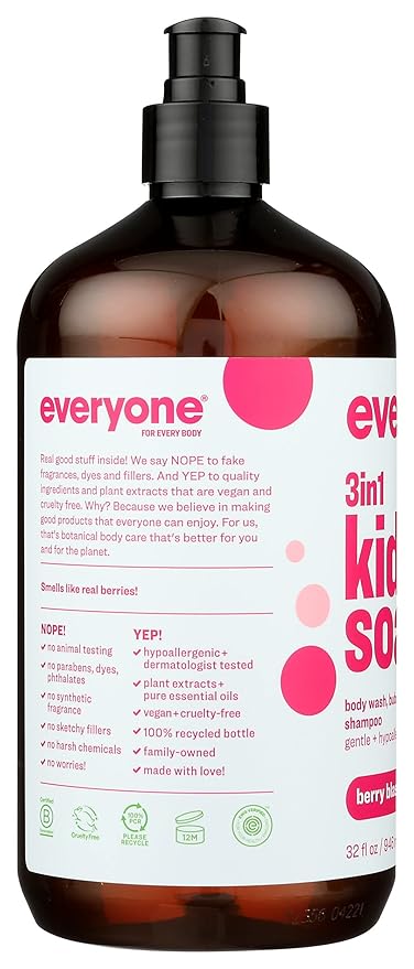 Everyone 3-In-1 Berry Blast Scent Gentle And Hypoallergenic Kids Soap, Gluten Free, 32 Fluid Ounce (Pack Of 1)