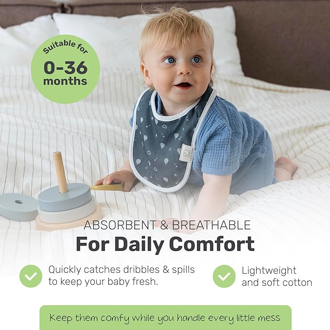 Snug Baby Drool Bibs, Absorbent, Lightweight, and Premium Cotton Baby Bibs for Drooling and Teething