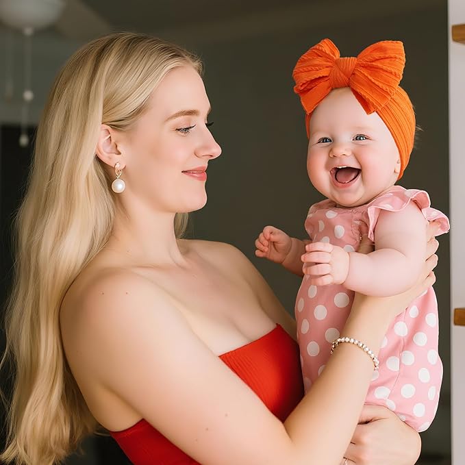 LemonSpace Handmade Fall Baby Girls Bows Soft Stretchy Nylon Hair Bands Hair Accessories Baby headbands with Bows for Newborn Baby Girls Infant Toddlers Kids(Orange)