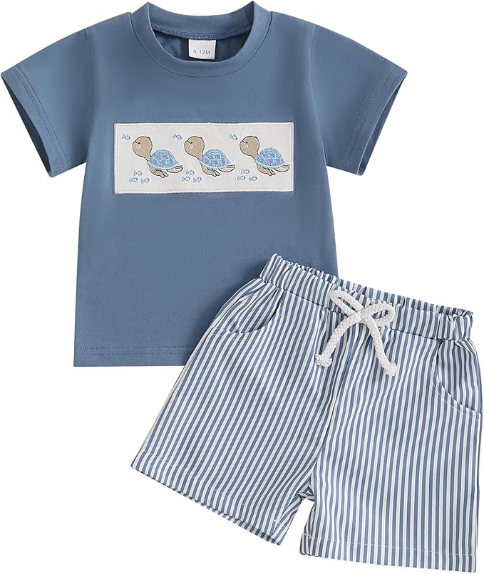 fhutpw Toddler Baby Boy Summer Clothes Tractor Letter Short Sleeve T-Shirt Tops Pockets Casual Shorts Set Infant Outfits