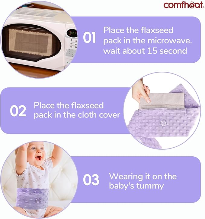 Colic and Gas Relief for Newborns and Infants, Flaxseed Heated Tummy Wrap, Baby Swaddling Belt with Soothing Warmth, Natural Relief for Upset Stomach in Babies and Toddlers, 0-3 Years (Puple)
