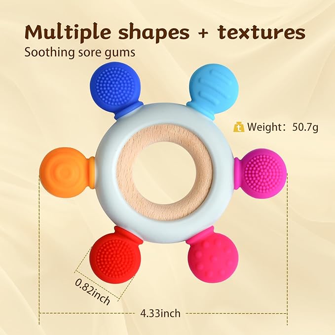 3 Packs Teether Rings for 0-6 6-12 Months Babies, Teething Toys with Pacifier Clip Holder, Baby Chew Toys for Sucking Needs, Baby Essentials