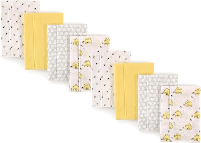 Hudson Baby Cotton Poly Flannel Burp Cloths Multipack, Bee 8-Pack, One Size