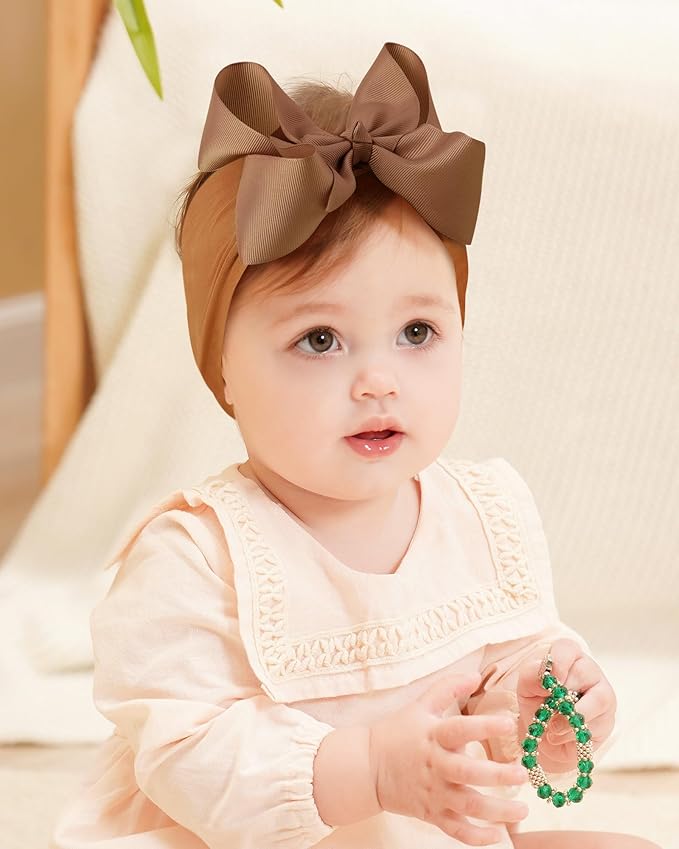 doboi 3PCS Baby Girl Bows Headbands Nylon Hairbands with Ribbon Bow Handmade Elastic Baby Hair Bows Headbands for Baby Girls Newborns Infants Toddlers and Kids