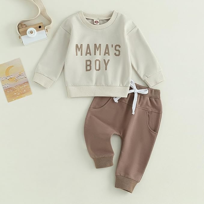 ZAXARRA Toddler Newborn baby boys Fall Outfits Long Sleeve Letter Print Sweatshirt Tops Pocket Pants Casual Clothing Sets