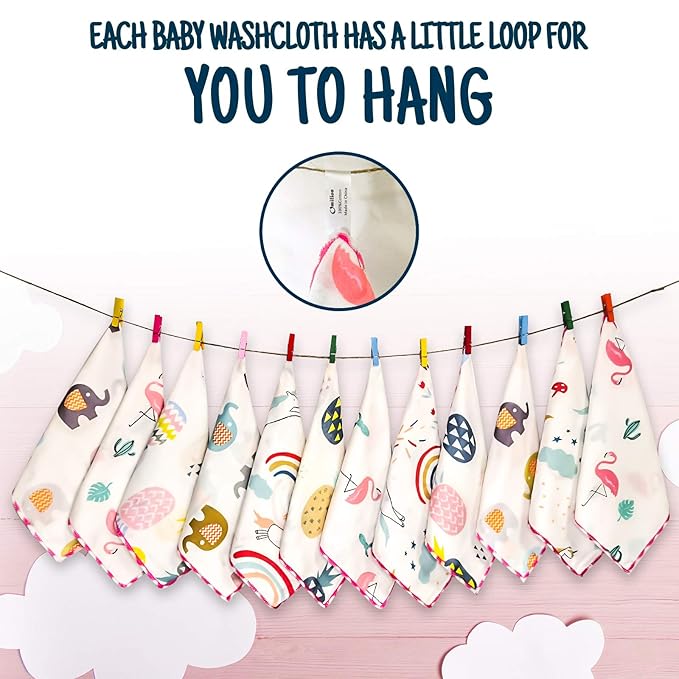 Omilion Muslin Baby Washcloths Set(12-Pack), Natural Cotton Infant Bath Towel, Soft Toddler Face Towel Gift Registry Newborn Baby Shower, 9x9 Inches, Tropical Rainforest (Square)