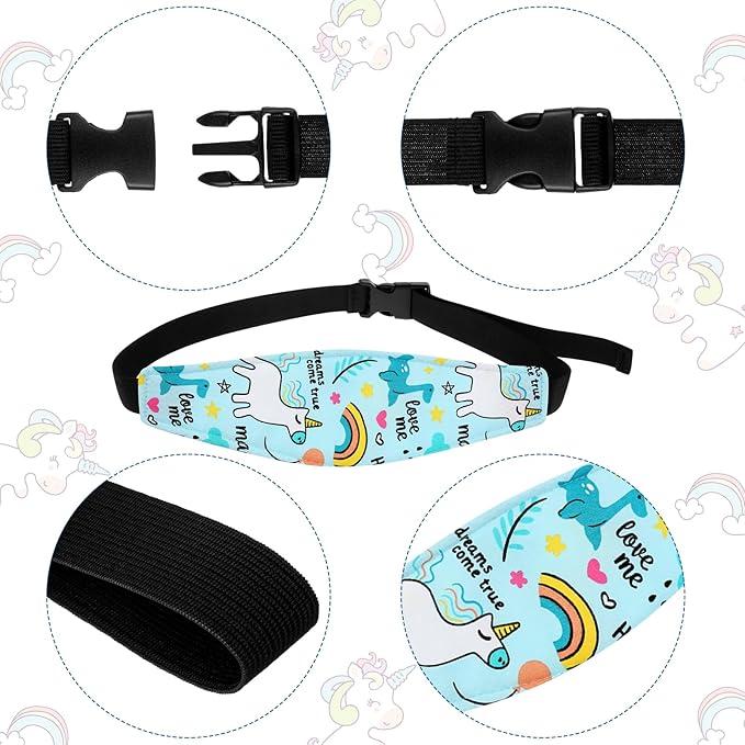HESTYA 2 Pcs Carseat Head Support Toddler Stroller Seat Headrest for Sleeping Traveling Neck Relief Headband Strap for Kids Children Toddler Infant(Unicorns and Dinosaurs)