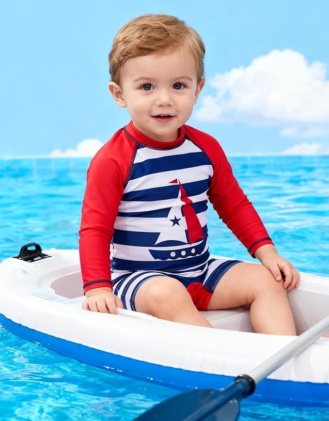ADUKIDE Baby Boys Swimsuit Summer Beach Rash Guard Swimwear One Piece Sunsuit with Sun Hat 3-24 Months