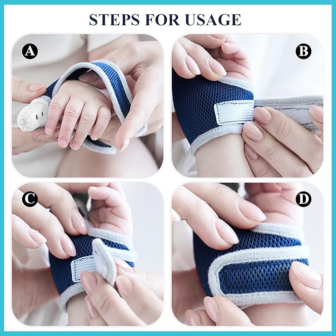 2 Pieces Silicone Toddler Baby Finger Guard with Breathable Wrist Band Thumb Kit to Prevent Children from Sucking Fingers (Blue, Red)