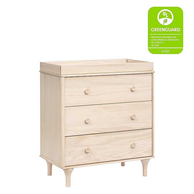 Babyletto Lolly Changing Table Dresser Combo w/Removable Tray - GREENGUARD Gold Certified 3 Drawer Baby Dresser with Changing Table Top - Easy to Assemble Diaper Station for Nursery, Washed Natural
